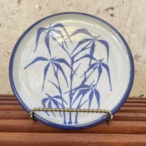 Vintage Signed Mark Blumenfeld Ceramic Plate Studio Pottery Bamboo Pattern Blue